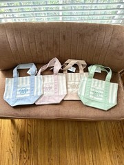 TRADER JOE’S MINI PASTEL STRIPE CANVAS TOTE BAGS SET Of 4 PINK BLUE GREEN BEIGE