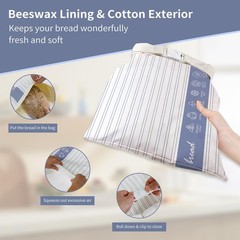 2 Pack Reusable Beeswax Bread Bags for X-Large, Stripes & Wheat Patterns