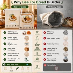 Beeswax Bread Bags for Homemade Sourdough, 2 Pack XL Large, Beige