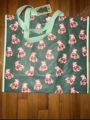 TJX Shopping Bag Green With Brown SANTA Teddy 🧸 Bears Reusable Tote Bag 18×19.5