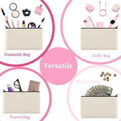 JUZNU 10 Pack Canvas Makeup Cosmetic Bags Pouch with Zipper Bulk Beige