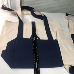 VTG Canvas Tote Bags LOT OF 2 NAVY REUSABLE Zipper Closure