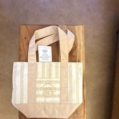 Trader Joe’s Striped Mini Canvas Tote Bag – Beige & White Striped Pattern
