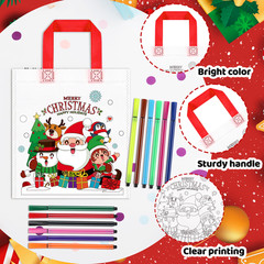 18 Pcs Christmas DIY Coloring Canvas Tote Bag Xmas Santa Goodie Bags Pencils Set