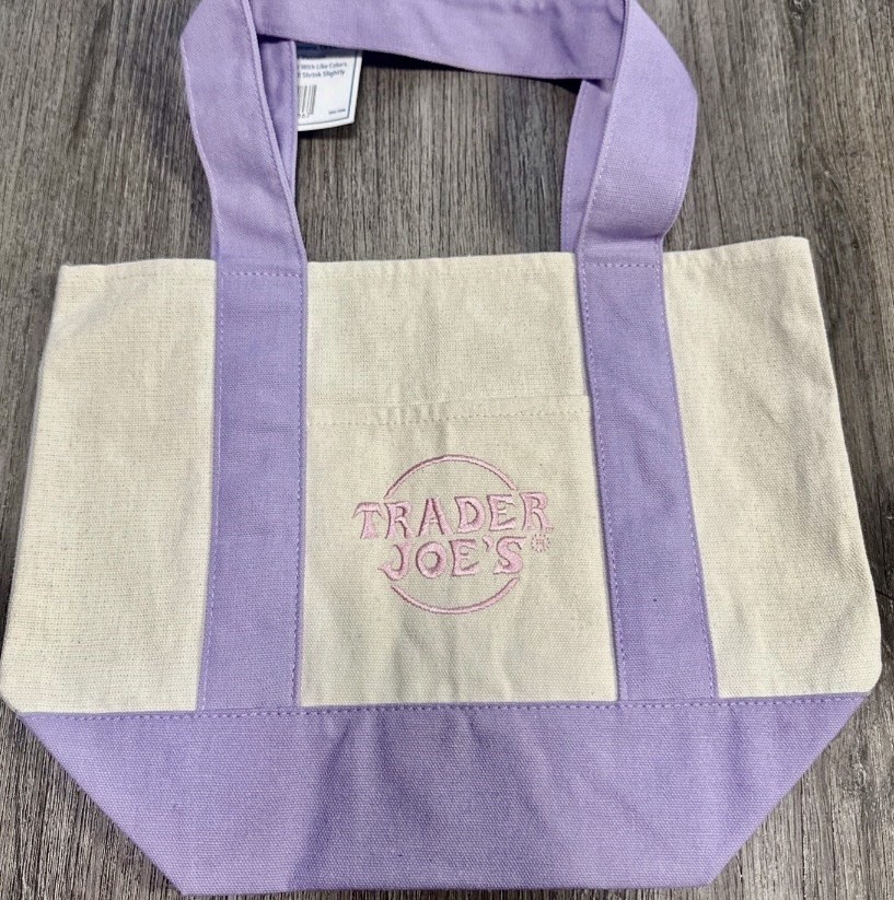 Trader Joe’s Mini Pastel Canvas Tote Bag (Purple) Collectible Rare Totebag