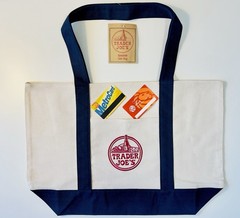 Authentic NYC Trader Joe’s Tote Bag Purse Beige/Navy & Iconic NYC METROCARD
