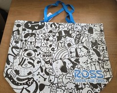 Ross Reusable Shopping Tote Bag Dog Doodle Print Blue Handles…