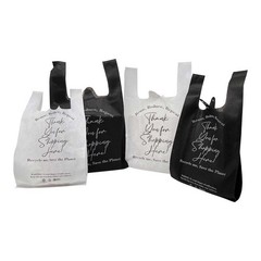 900pcs Non-Woven Reusable Bulk Thank You White and Black Grocery Bag 12x7x22