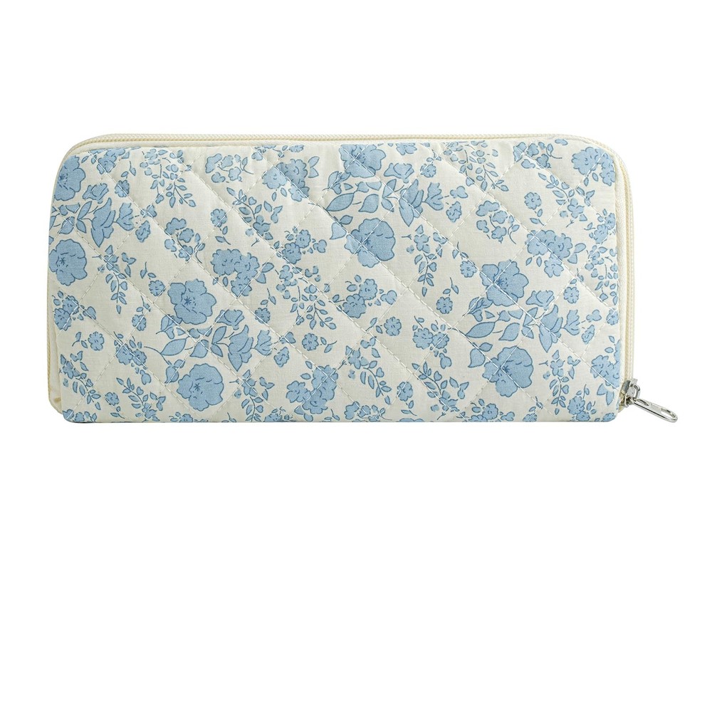 JOVAKIT Quilted Makeup Brush Holder Travel Cosmetic Bag for Blue Floral