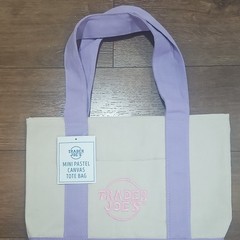 Trader Joe’s Mini Pastel Canvas Tote Bag Foldable Small Purple Beige