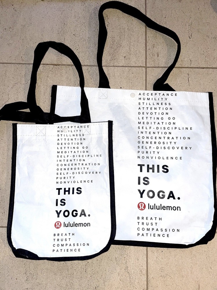Lululemon Small And Large White Shopping Shopper Bags SET Lot of 2 Vintage Tote