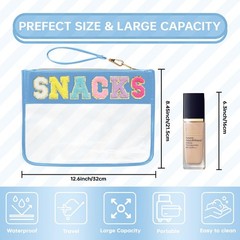 Siwara Snack Bags Clear Pouch Travel Makeup Bag Chenille Letter Blue-Snack