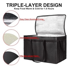 XXXL Insulated Grocery Cooler Tote Bag 22X14X13, Black, 1-Pack