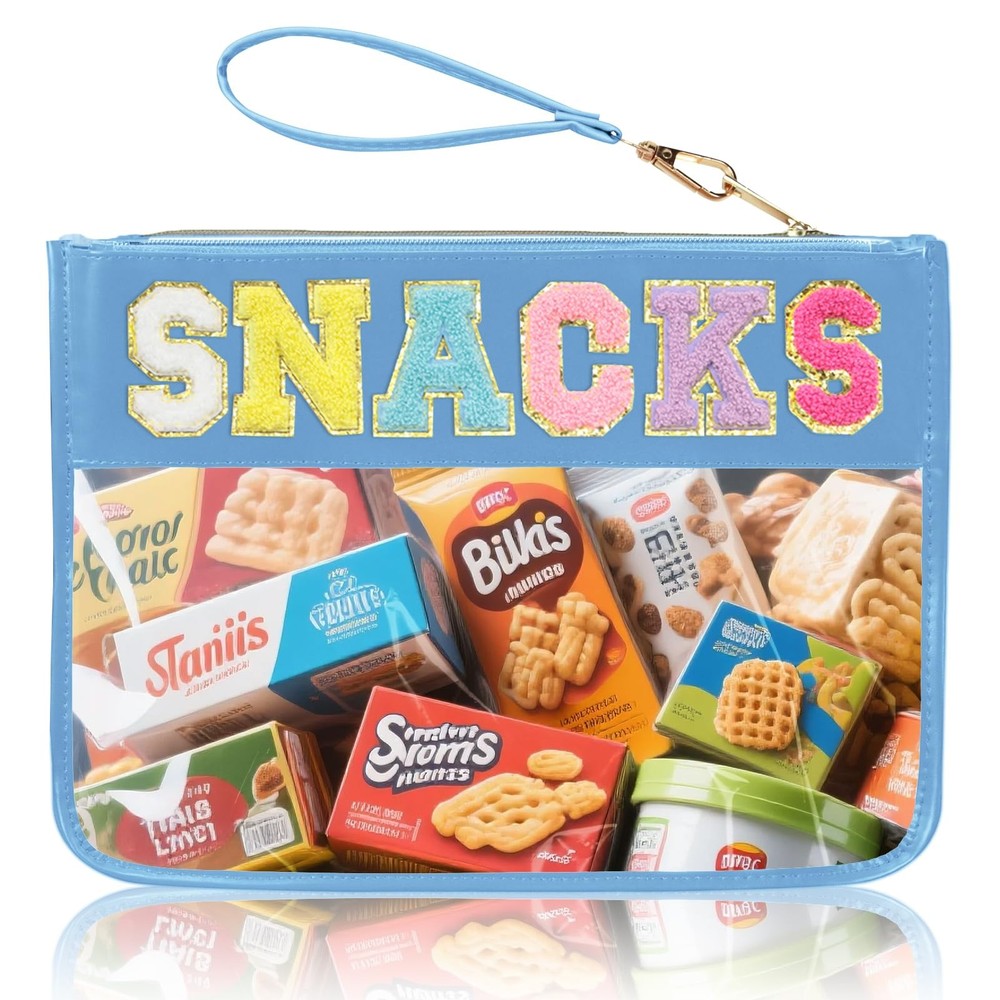 Siwara Snack Bags Clear Pouch Travel Makeup Bag Chenille Letter Blue-Snack