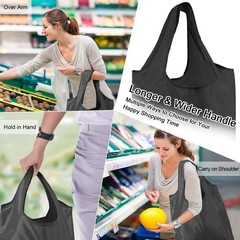 10-Pack Black Reusable Grocery Bags Bulk Foldable Washable Tote