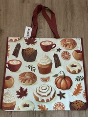 TJ Maxx Autumn/Fall Leaves Pumpkins Desserts Reusable Shopping Bag Tote NWT New