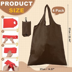 4 Pack Foldable Travel Bag with Handles, Washable Shopping Tote Pouch, Brown