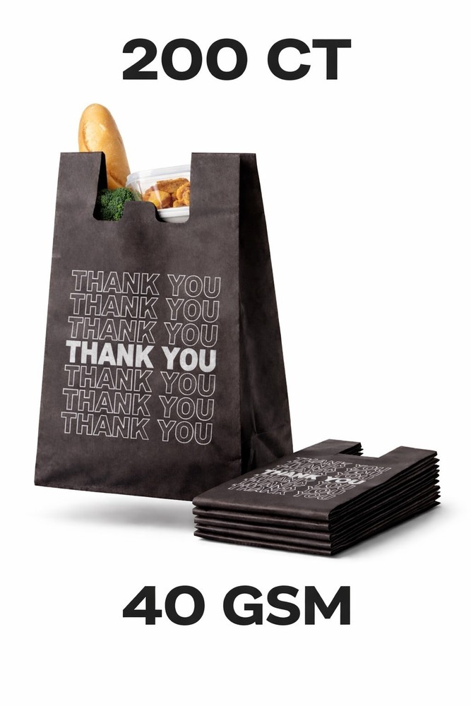 200 ct Non Woven Polypropylene Grocery Bag Black Thankyou Print 40 Gsm.Reusable.
