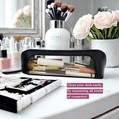 JFANexplore Clear Makeup Brush Bag Case,Leather Travel Make up Black