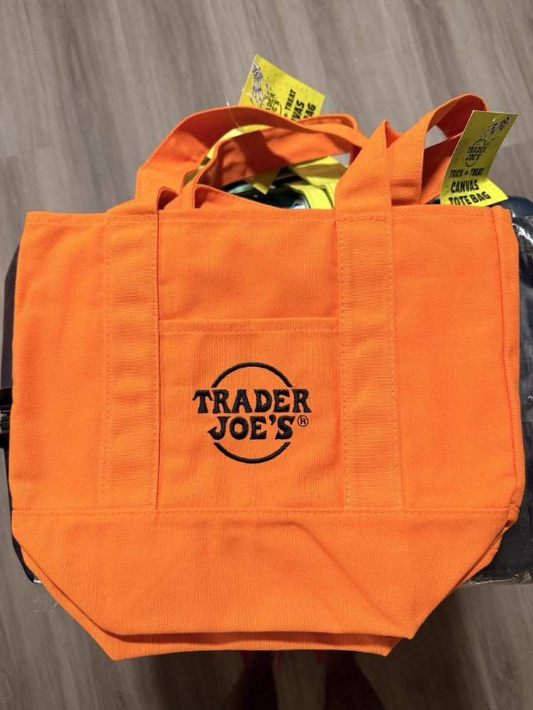 Trader Joe’s Foldable Canvas Tote Bag Orange Solid Plain Reusable Shopping Tote
