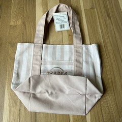 Trader Joe’s Mini Canvas Tote Bag Striped Brown (beige/tan) Brand New-Reusable