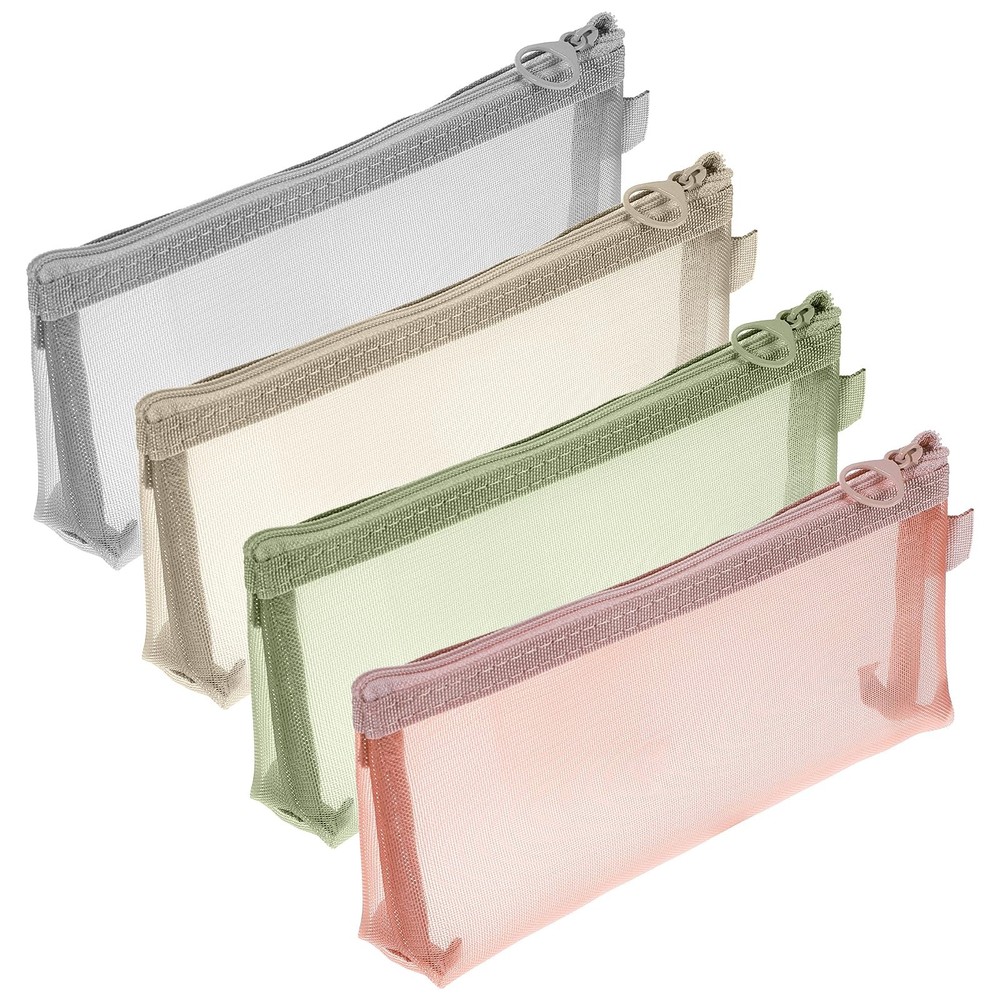 Sorcristy 4PCS Small Clear Makeup Bags, Triangle Mesh Brush Bag, Green
