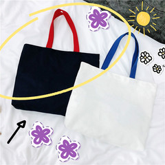Cotton Tote with Navy Straps Washable Foldable Inner Pocket White Grocery Bag