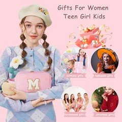YOOLIFE Gifts for Women Teen Girls Kids – Initial Makeup Bag Cosmetic Pink