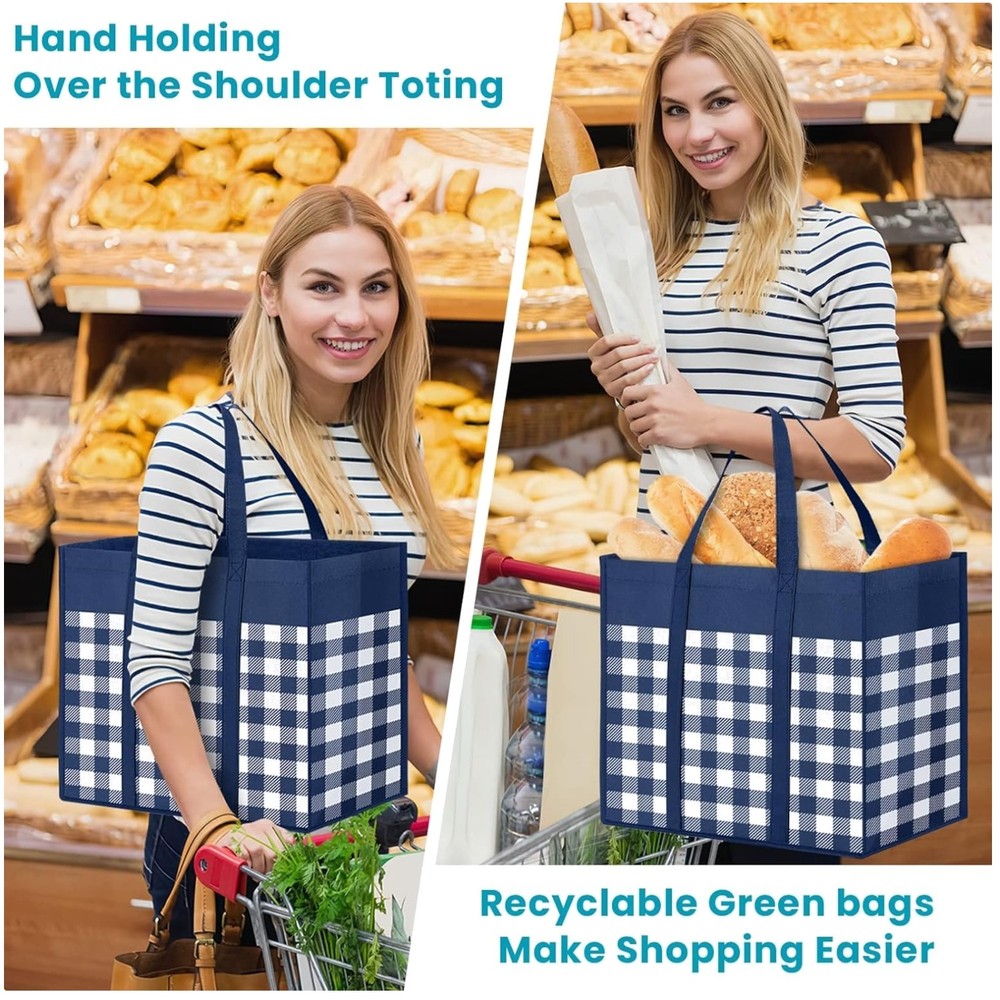 Bulk Reusable Grocery Bags, 10-Pack, Water Resistant, Blue