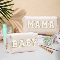 CY2SIDE MAMA Baby Letter Makeup Bag – 2PCS White and BABY Shell Gold
