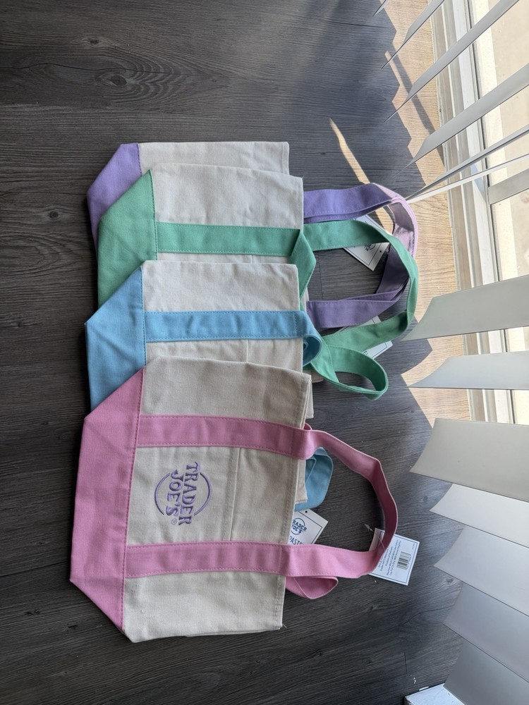 Trader Joe’s Reusable Canvas Colorblock Tote Bags Multicolor Set of 3