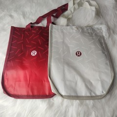 Lot of 2 Lululemon Small Reusable Shopping Bags Red White Lunch Bags