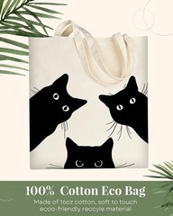 Canvas Tote Bag Aesthetic for Women, Cute Cat Reusable Cotton Cloth Cotton Ba…