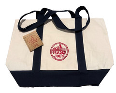 Trader Joe’s Reusable Canvas Tote Dark Blue Trim 20”X 14”
