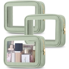 Abbylike 3 Pcs Clear Makeup Bags Car Cosmetic Bag with Zipper Small, Green