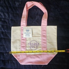 Trader Joe’s Mini Pastel Canvas Tote Bag, Cream / Pink Grocery Getter