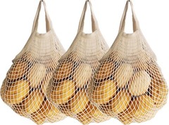 3 Pack Reusable Grocery Bags Cotton Net Shopping Tote Ecology Market String Bag