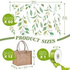 12 PCS Burlap Gifts Bags Reusable Tote Jute Eucalyptus Green 8.7×5.5×7 Inch