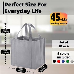 6 PCS Reusable Grocery Bag Reinforced Handle Thick Bottom Board 45lb Large