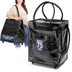 Hauler Rolling Tote Bag, 90L Collapsible Portable Shopping Cart with Wheels f…