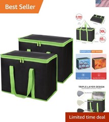 X-Large Insulated Grocery Bag – Stylish Black & Green with 30L Capacity
