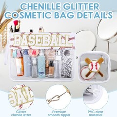 2 Pcs Baseball Gift Snack Bags Makeup Pouch 15.7 x 11.8 Inch White Set