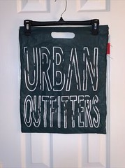 URBAN OUTFITTERS REUSABLE SHOPPING BAG TOTE GREEN WHITE HANDLE 14.5”x18” FLAT