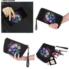 Baxinh Skull Peony Printed Wallet and Purse Set Black Purple-skull