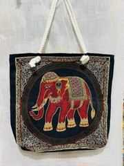 Handmade Hand Painted 100% Cotton Elephant Tote Shoulder Bag Women Girls Casual