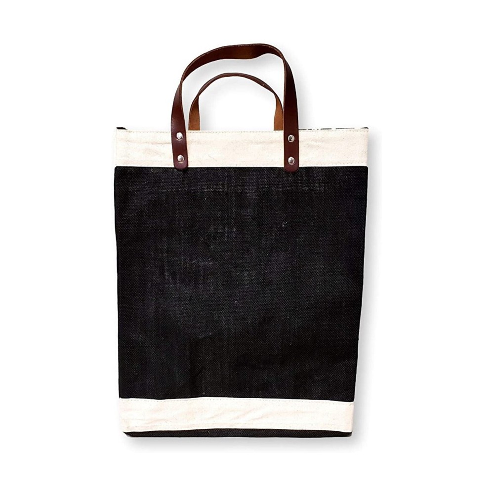 Effortless Chic Leather Handle Jute Bag for Lunch Box Your Everyday Accessory