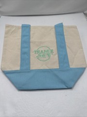 Trader Joe’s Mini Canvas Reusable Pastel Blue Tote Bag Spring NWT