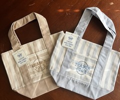 2 New 2026 Trader Joe’s Striped Mini Canvas Tote Bags Blue And Tan