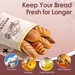 Beeswax Bread Bags，Extra Large 2 Pack- 17″×13″ Reusable Sourdough BrownWhite