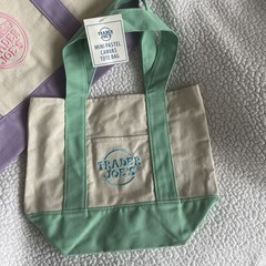 2 Trader Joe’s Canvas Bag NEW Large Purple/White & Mini Green/White